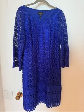 Laundry By Shelli Segal Cobalt Blue Crochet Lace Midi Dress